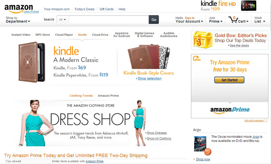 Current Amazon.com homepage design