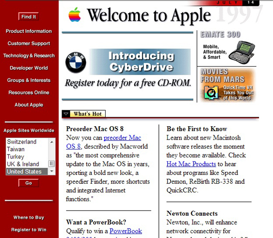 First design of the Apple website
