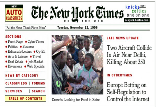 How the New York Times website looked when it first launched