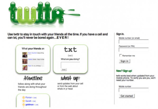 The first Twitter (aka Twttr) website