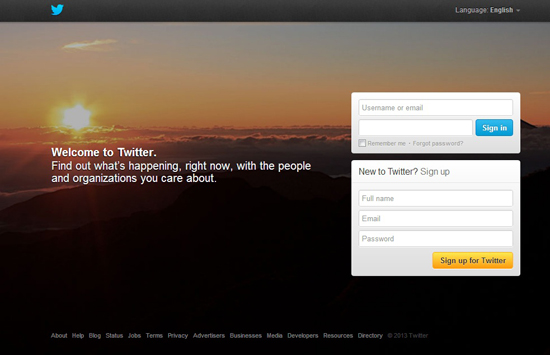 Current Twitter website design