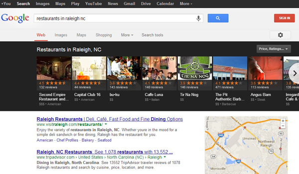 Google Local Carousel Raleigh Restaurants Google Raleigh