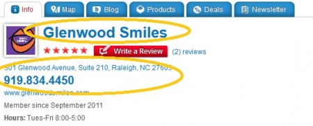 Local Citation Listing for Raleigh Dentist