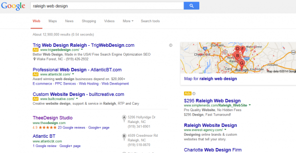 Raleigh Web Design in Google+ Local Search