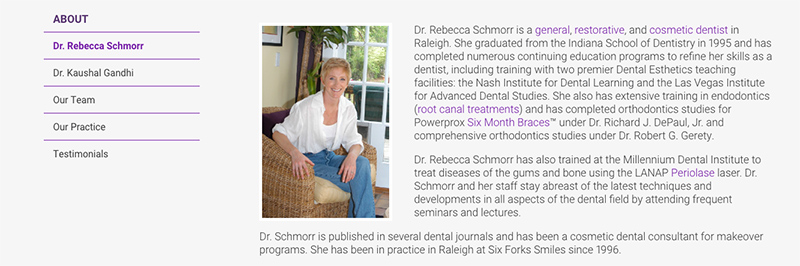 dentist bio on website