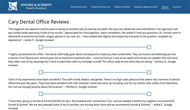 patient reviews on dentist website