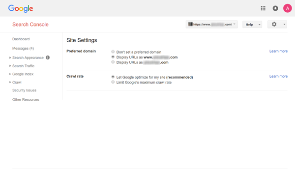 Site Version Settings: Preferred Domain - Google Webmaster Tools