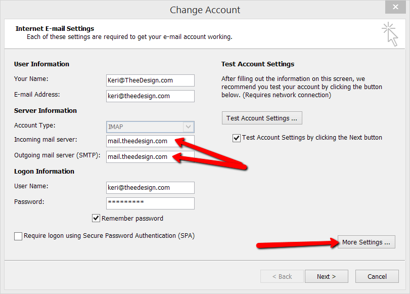 Outlook for Windows - Check server settings