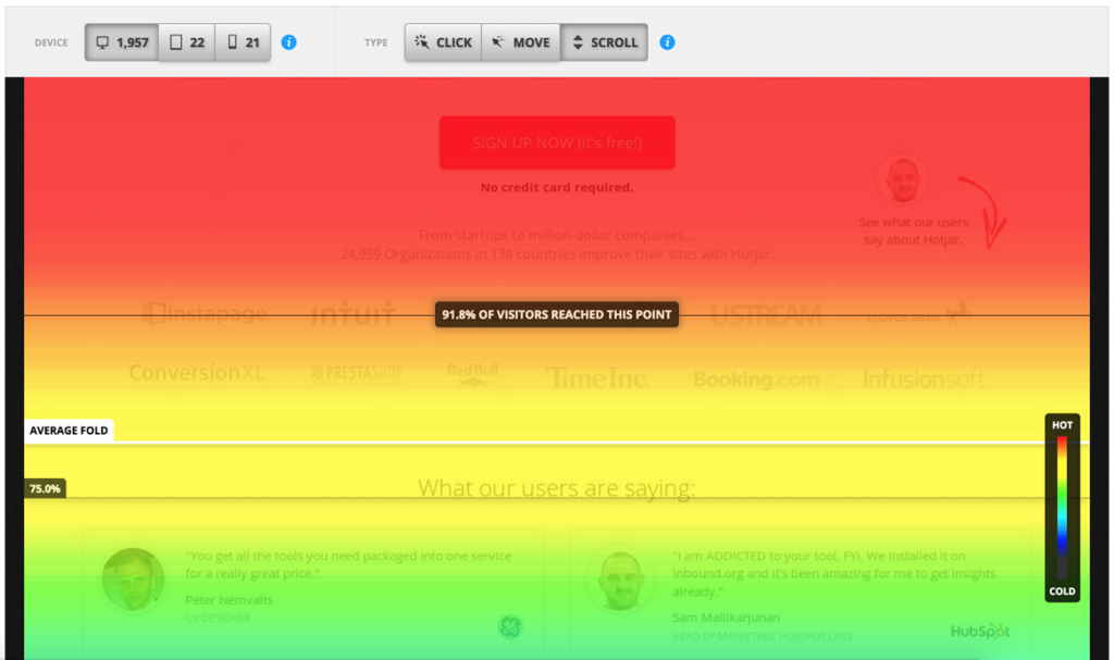 Picture of a web design user experience scroll heat map.
