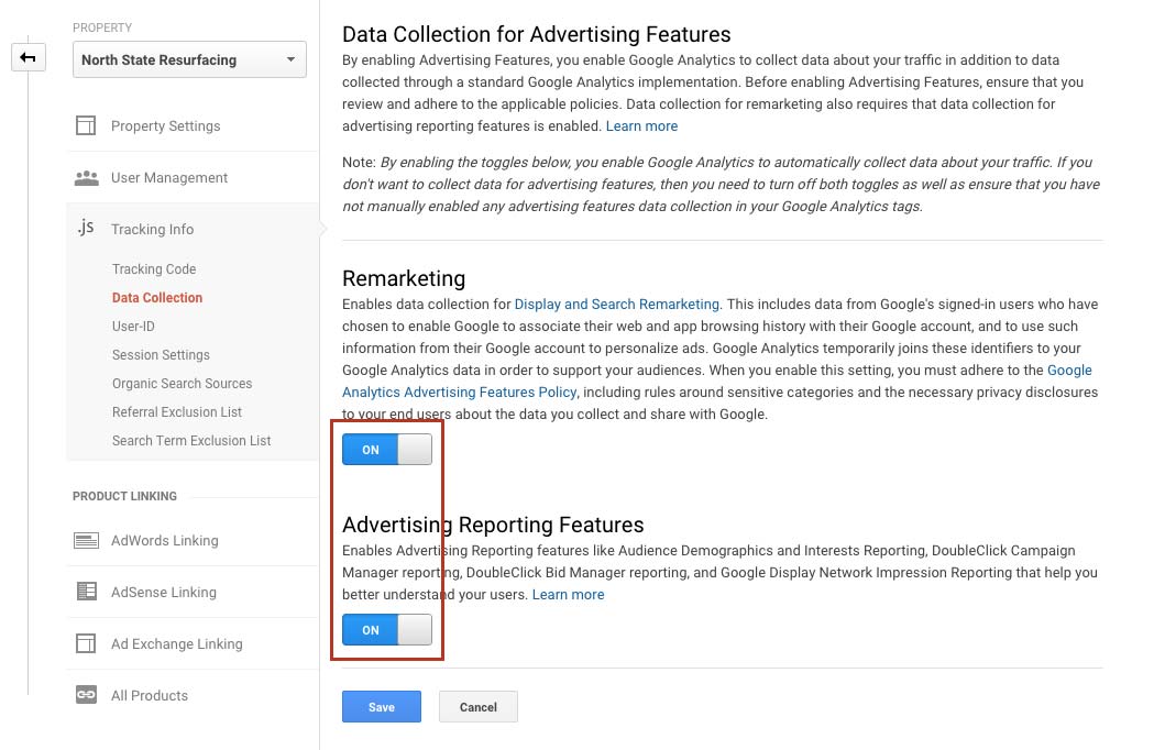 enable remarketing in analytics