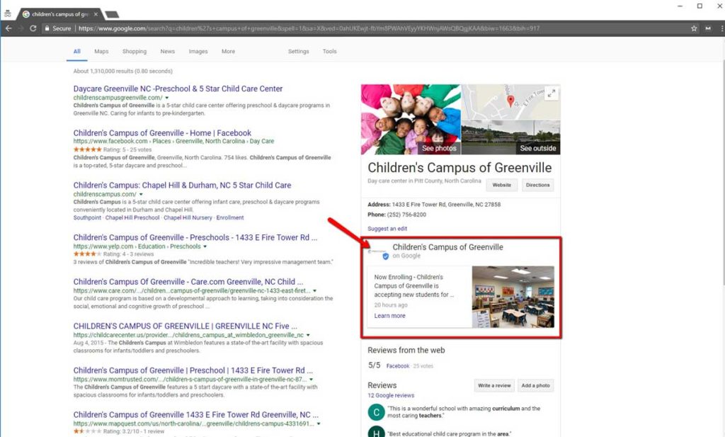 Childrens Campus of Greenville Leverages Google Posts for Enrollment