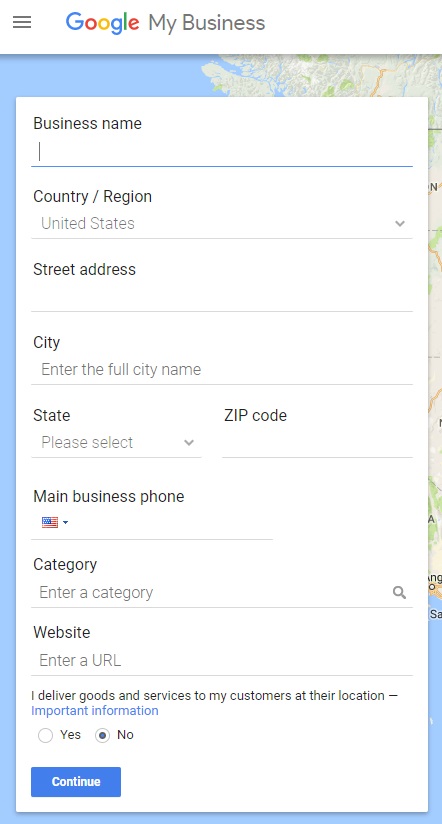 a blank form for claiming a Google Business listing