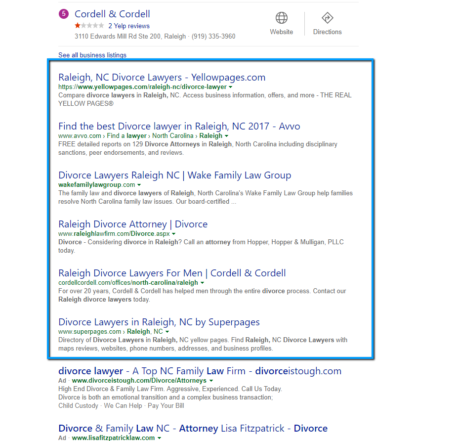 6 Organic Results in Bing