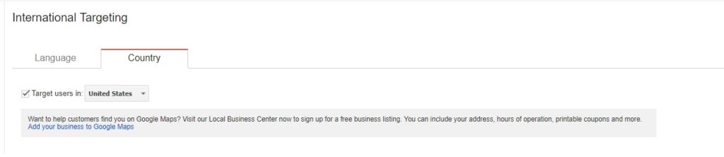 Google Search Console International Targeting