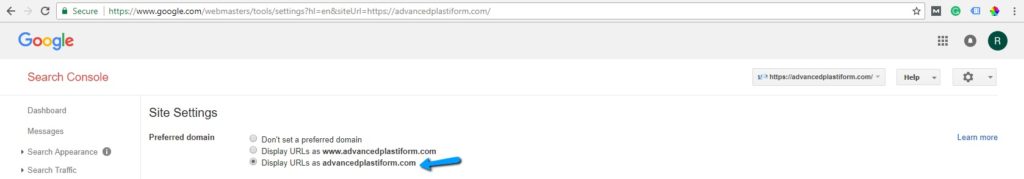 Google search Console set preferred domain