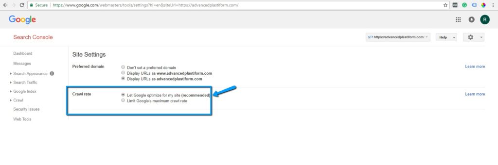 Google search Console crawl rate option