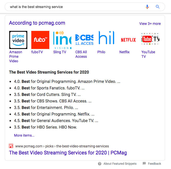 example of google featured snippet