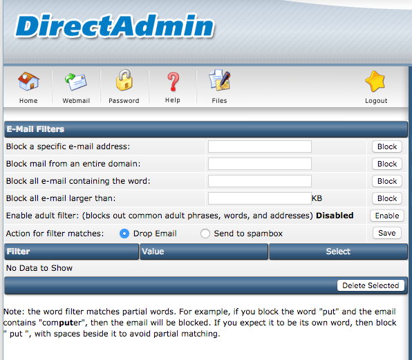Email filters in DirectAdmin