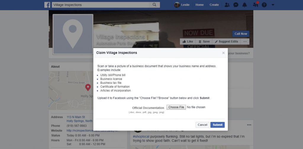 Verify Facebook Page with Documents