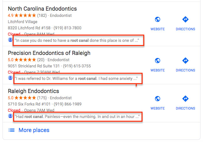 Dental Keywords in Google Listings