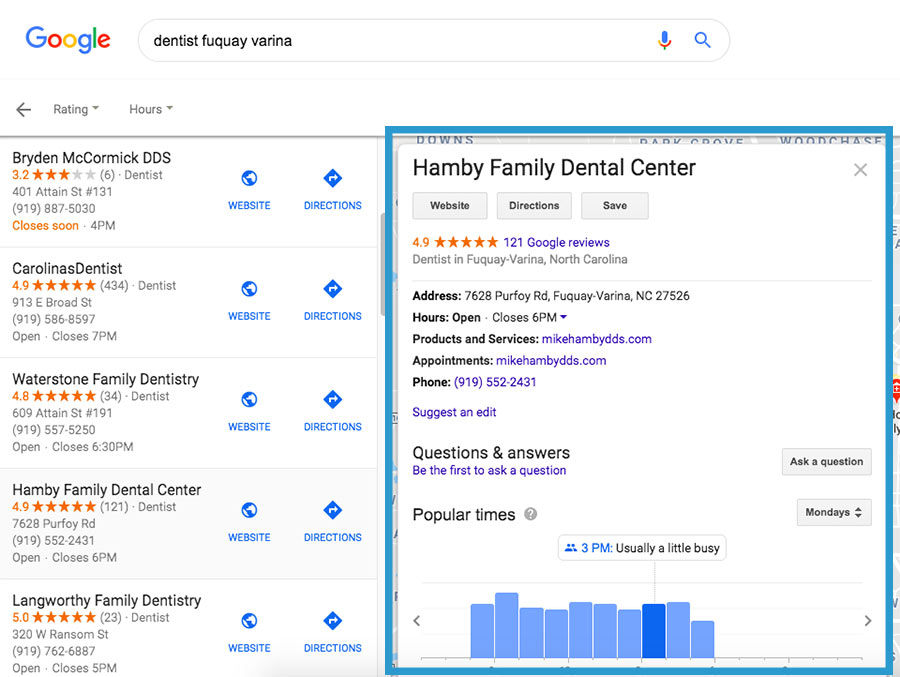 dentist google listing