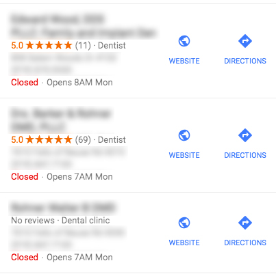 google listings with dental reviews