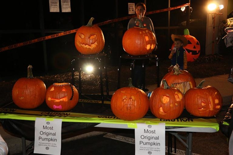 carved pumpkins on display