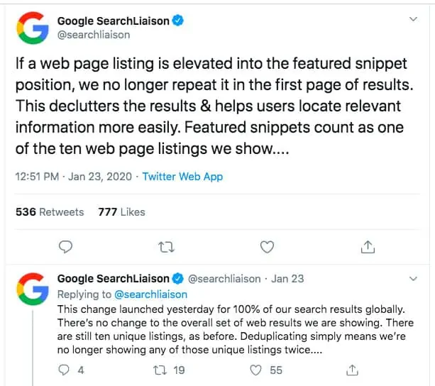 google's changes to the featured snippet