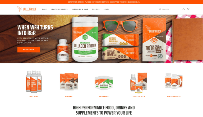 bulletproof coffee shopify homepage example