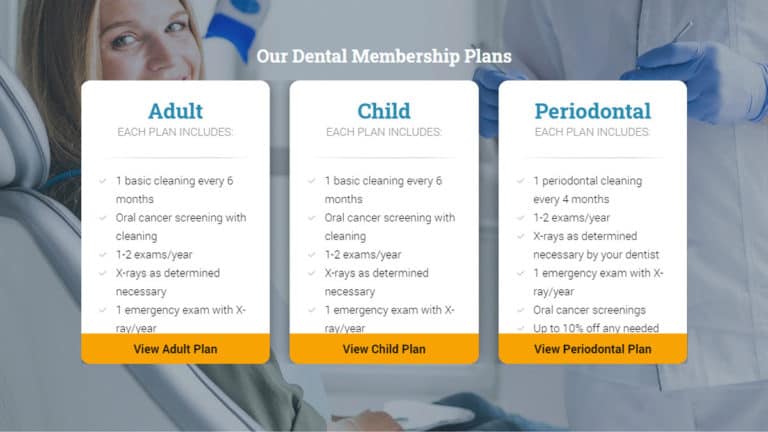 Dental membership plans website development