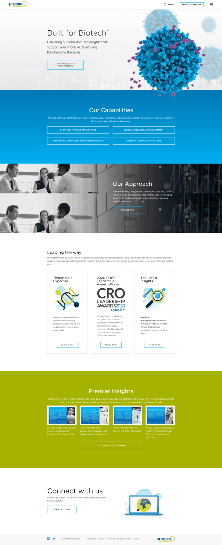 Premier Research pharmaceutical web design screenshot
