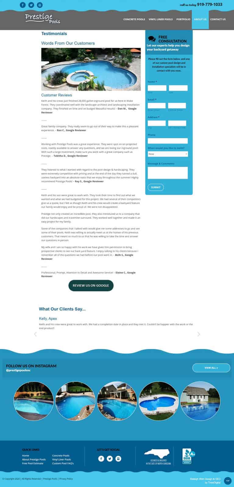 Raleigh pool company website optimized by SEO agency