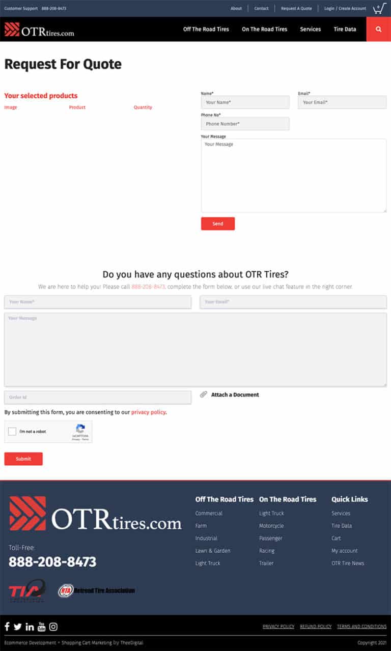 Quote Page for Online Auto Parts Company