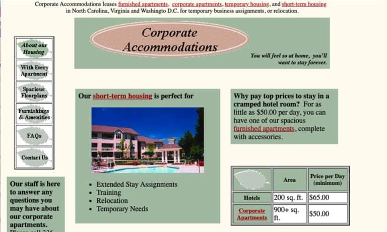 Corporate Accommodations Before Screenshot