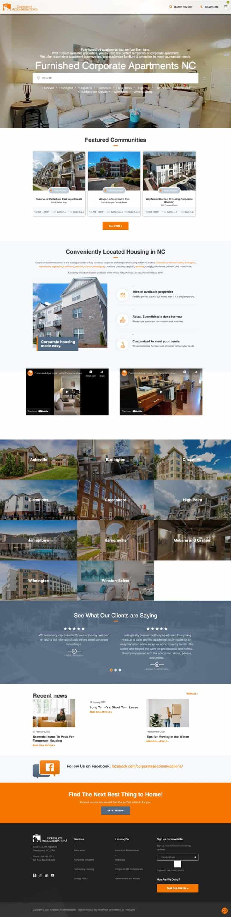 Custom Web Design for a temporary Housing Company