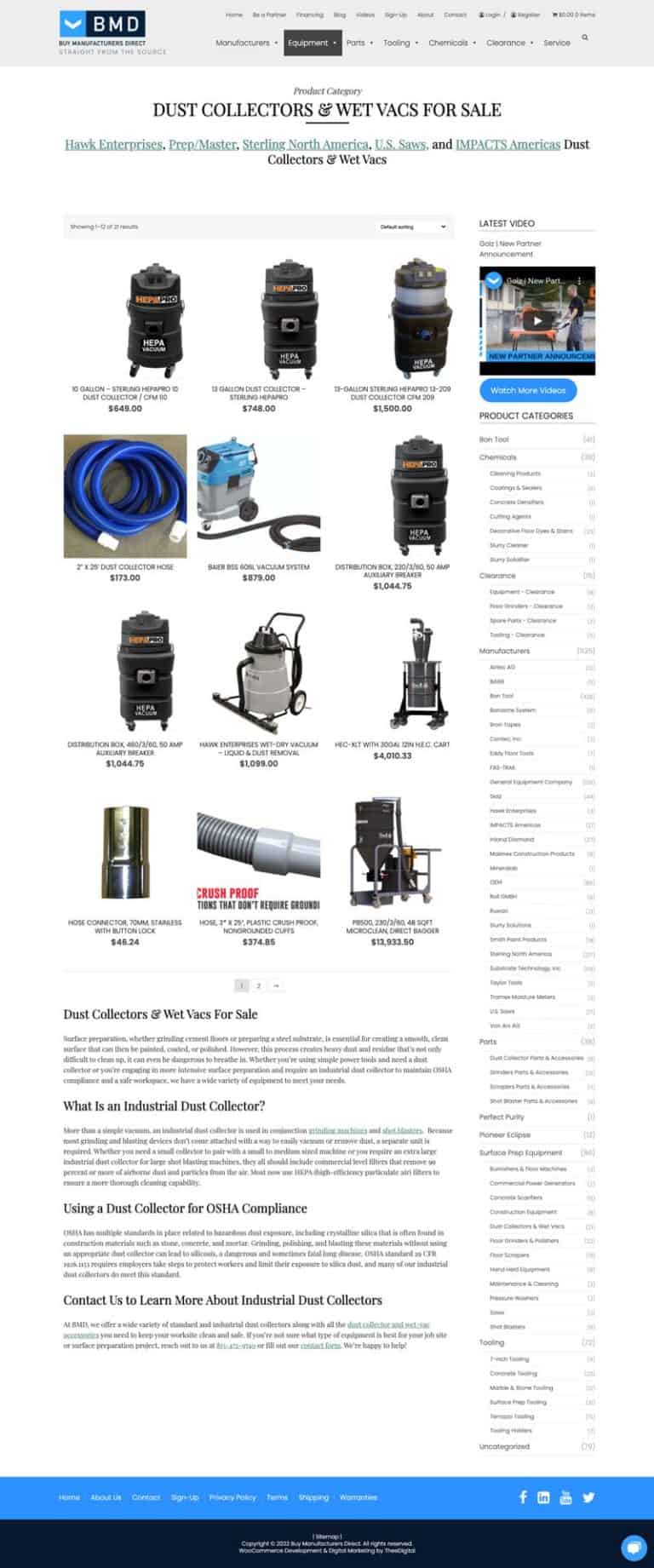 Ecommerce Web Development for a Retail Construction Equipment Supplier