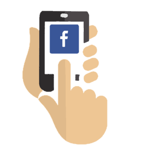 cartoon hand pressing a Facebook button indicating social advertising