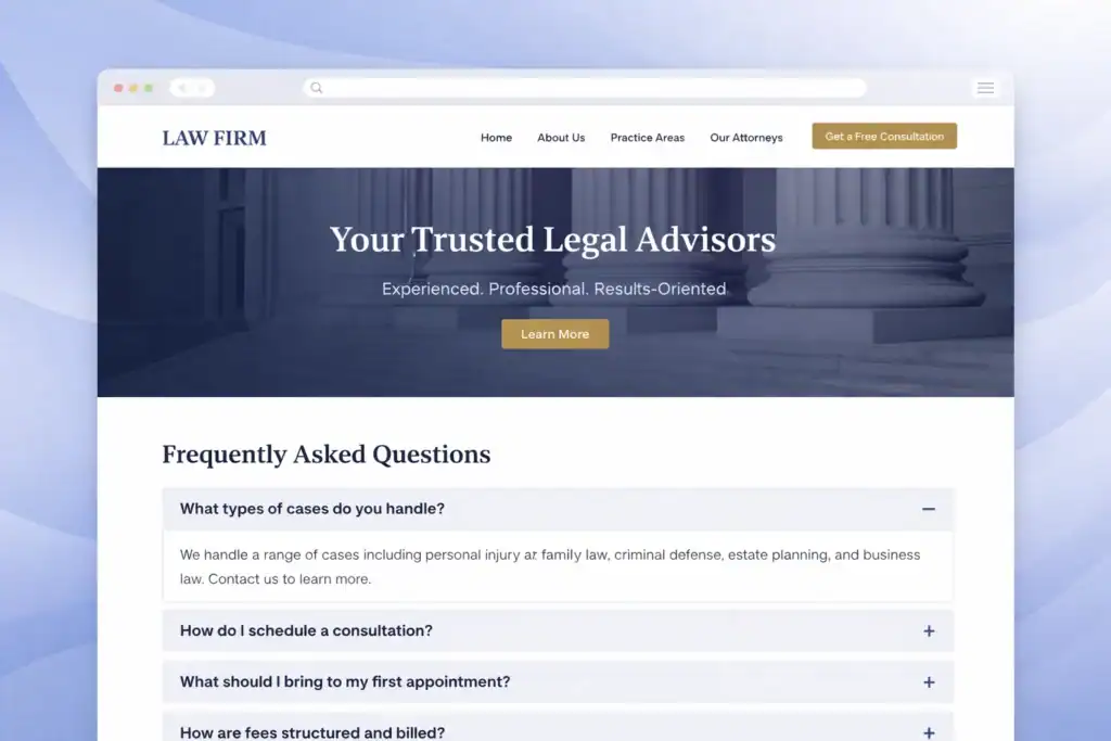a modern law firm website FAQ