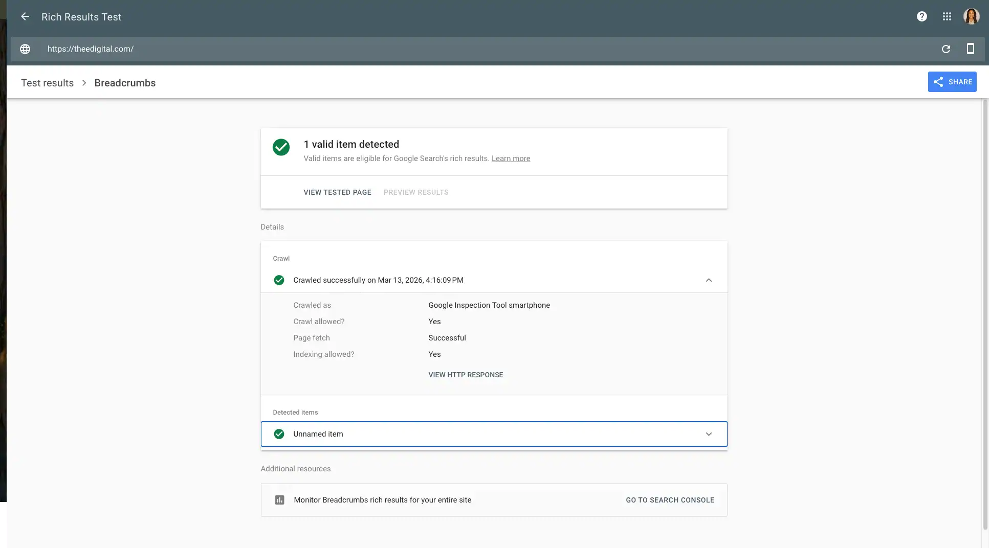 google rich results test passed example