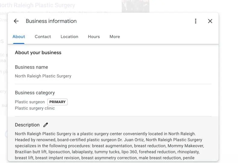 Google Business details