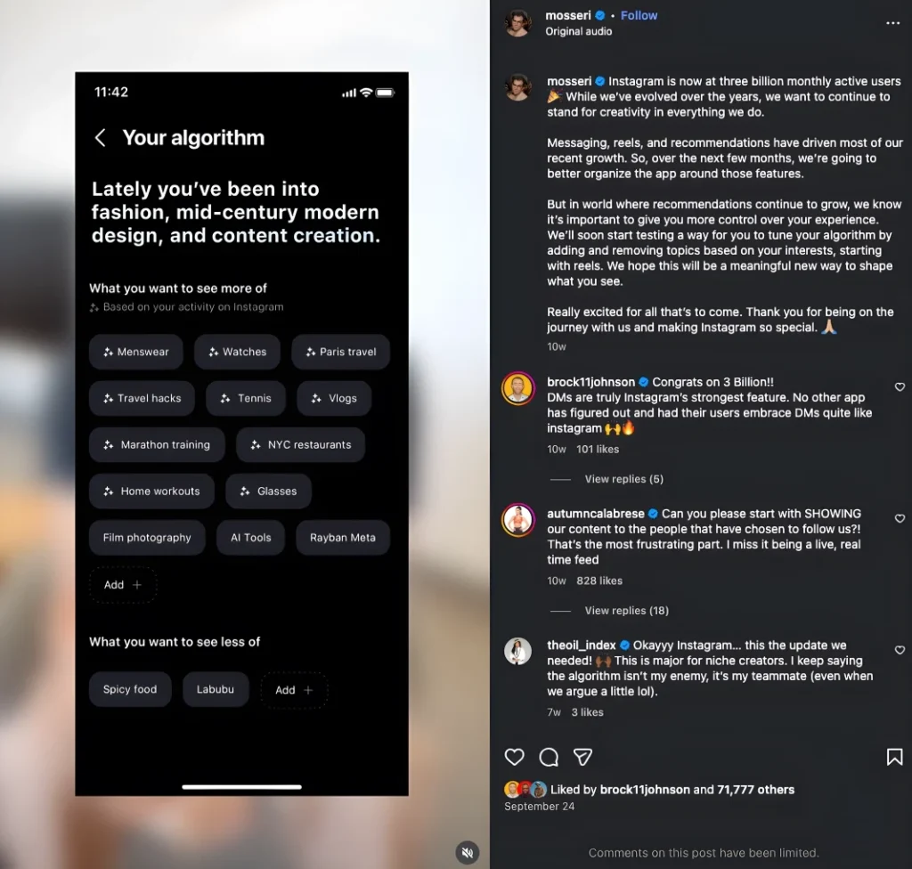 Instagrams tune your algorithim