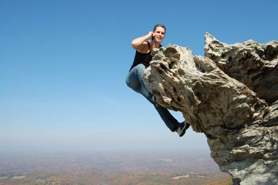 Answering calls on Hanging Rock