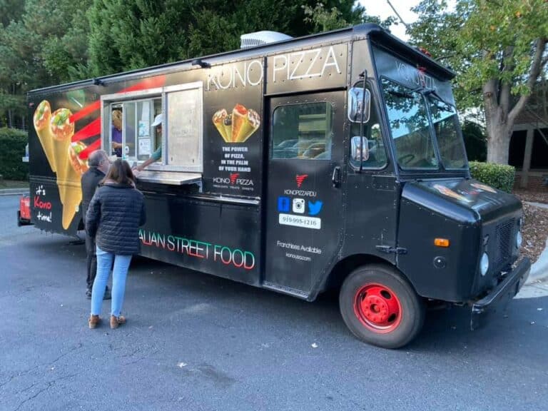 Food truck with pizza cones