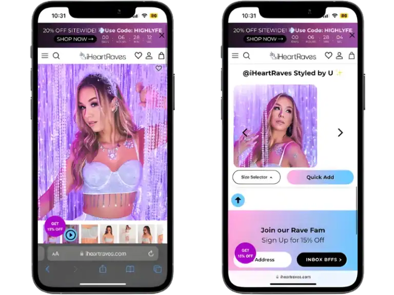 i heart raves mobile first example