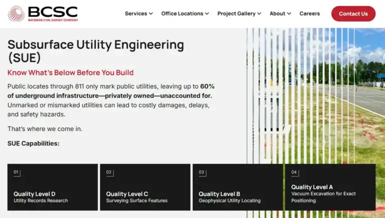 Bateman civil survey company new service page for engineering service