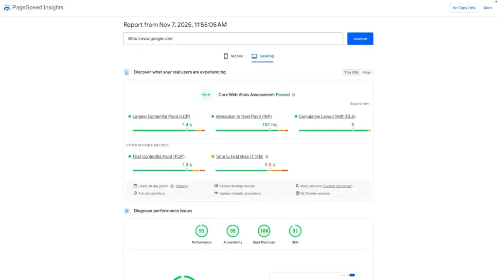 google page speed insights