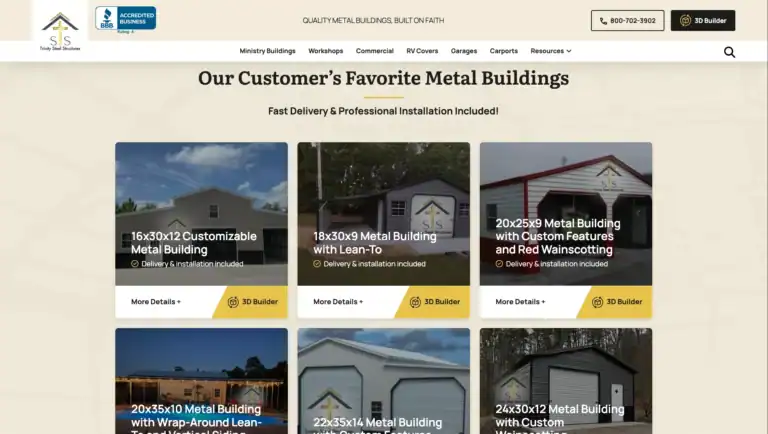 Trinity steel buildings new website design 1