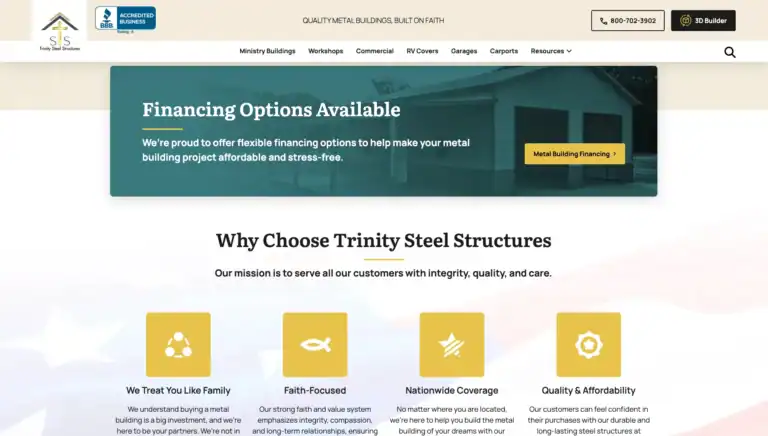 Trinity steel buildings new website design 2