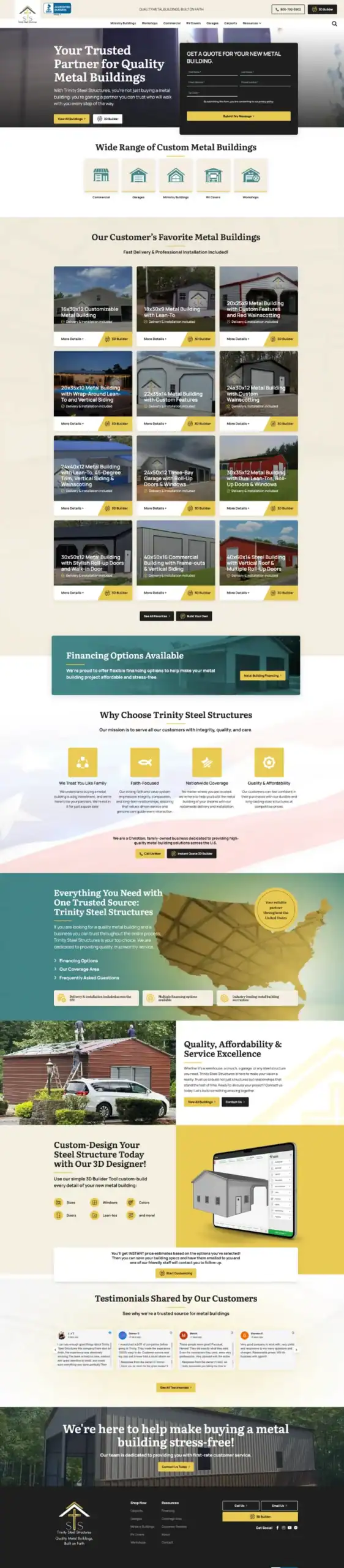 trinity steel structures homepage mockup new site