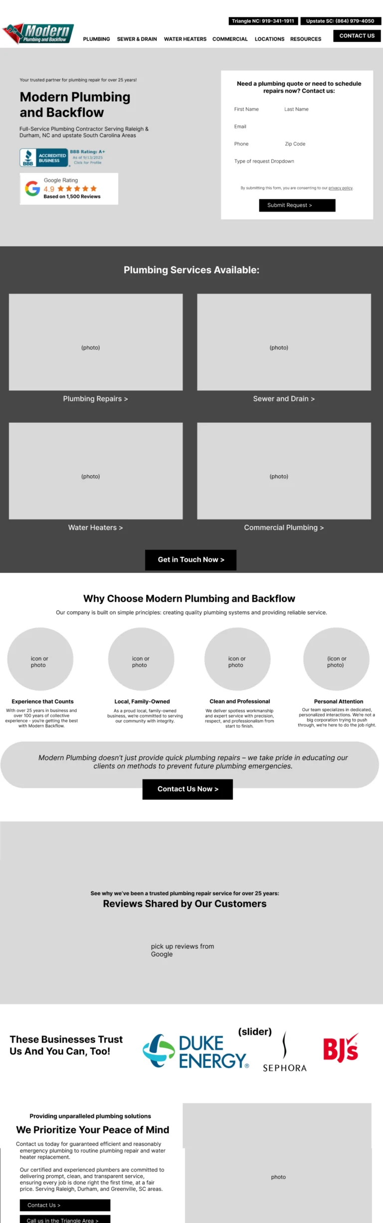 modern plumbing and backflow wireframe